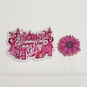 Flatback Pink Ribbon Cancer Beads Crafts Keychain Badge Magnet Acrylic Bag Clip